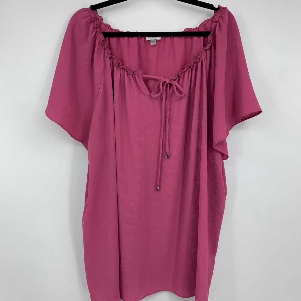 Avenue womens 26 28 blouse flutter sleeve romantic stretch cottage tie‎ ruffle